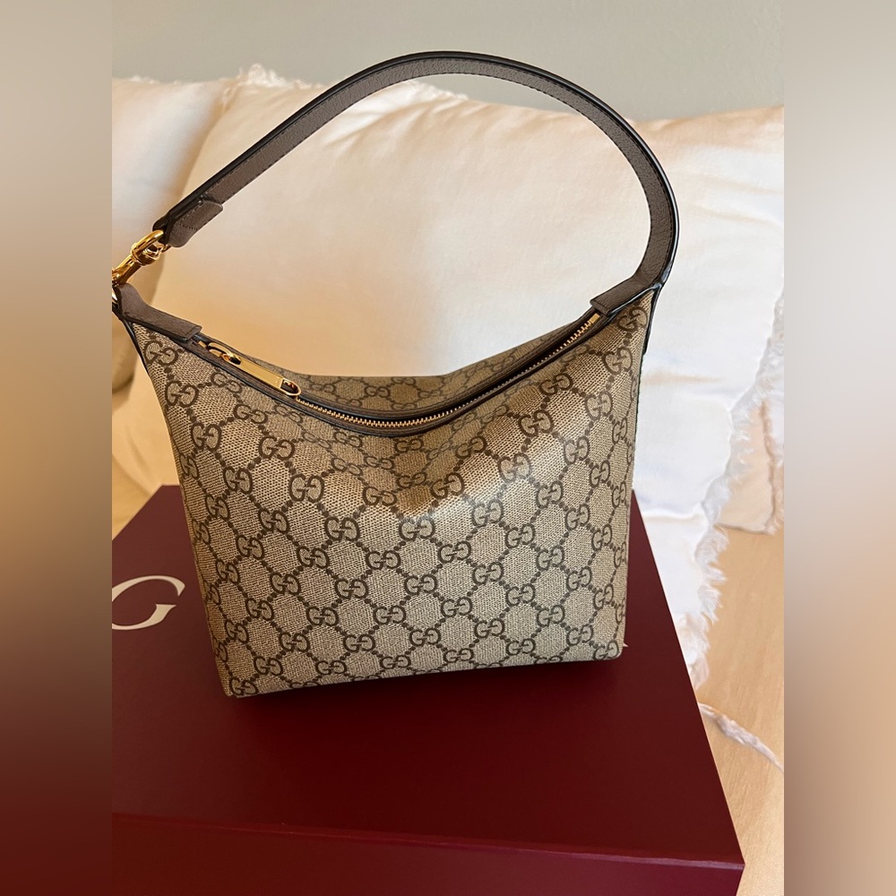 Gucci Beige and Brown Monogram Shoulder Bag